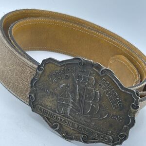 Tony Lama Vintage Leather Brown Belt w/ Livingston Wells and Co. Belt Buckle 40